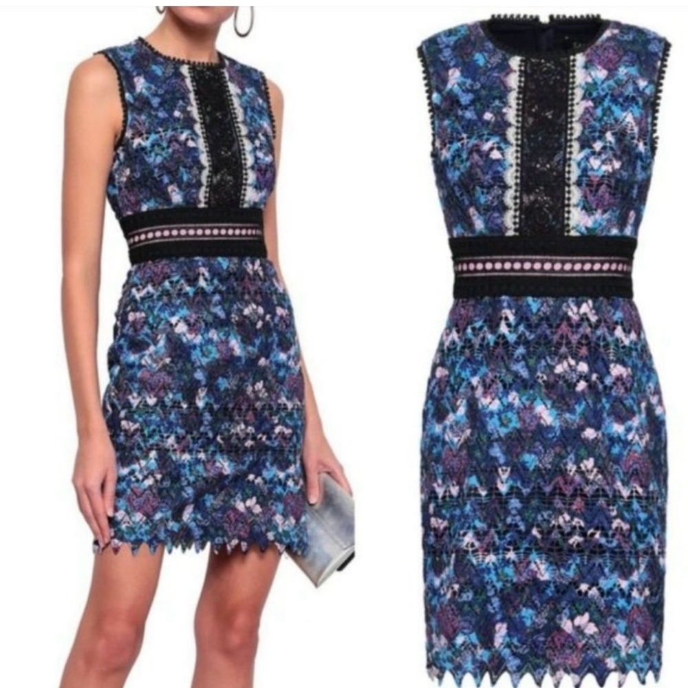 Saloni Chevron Lace Dress Multicolor Floral Size 6